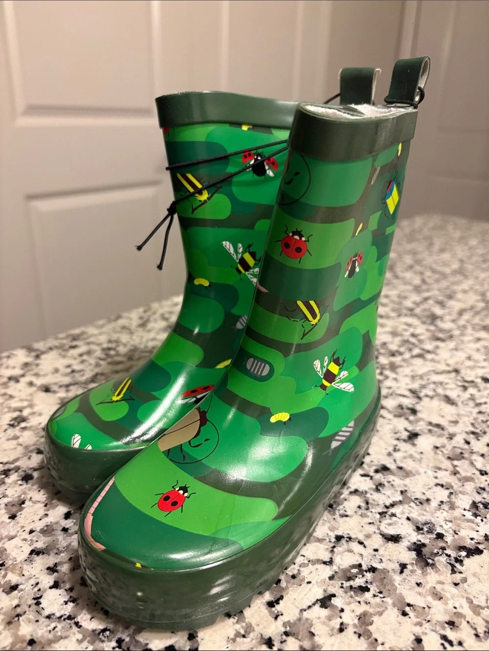 Kids Green Rain Boots with Bug Print
